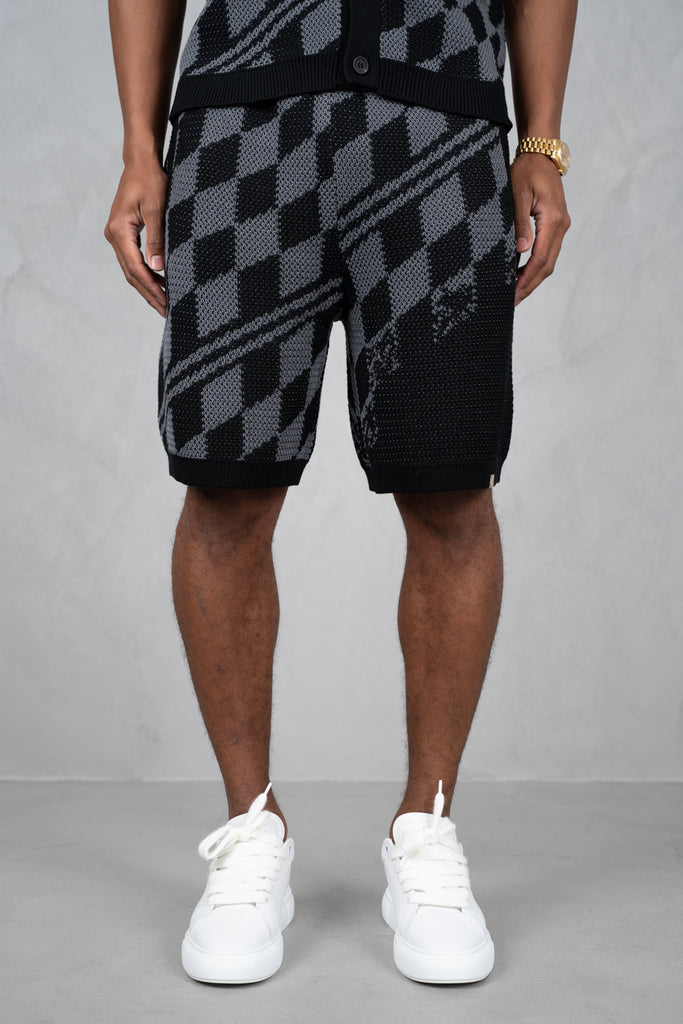 Knitted Checked Shorts - Black/Charcoal