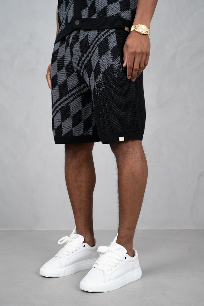 Boxy Checked Knitted Shirt - Black/Charcoal