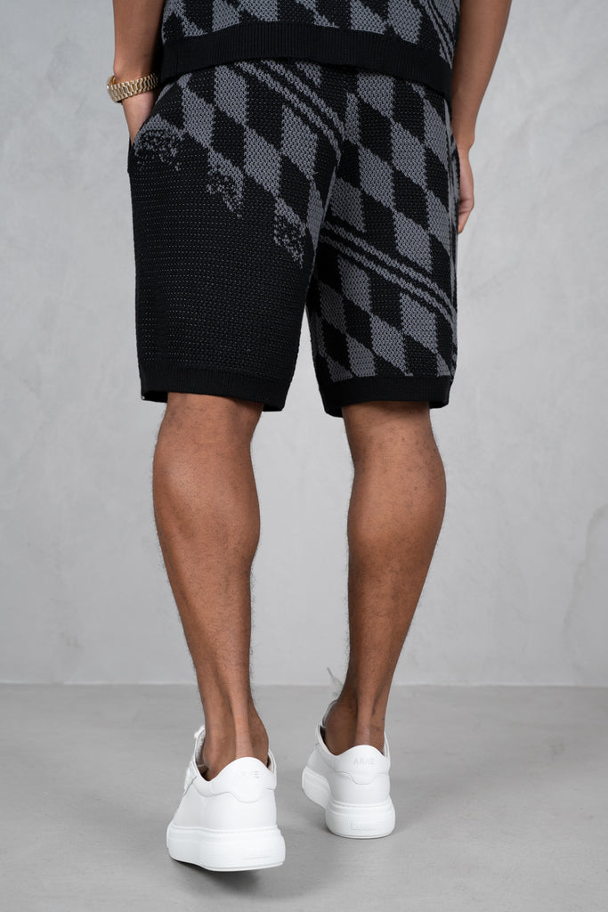 Knitted Checked Shorts - Black/Charcoal