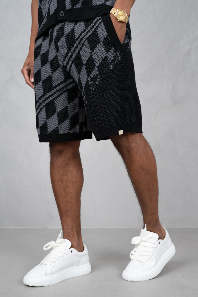 Boxy Checked Knitted Shirt - Black/Charcoal