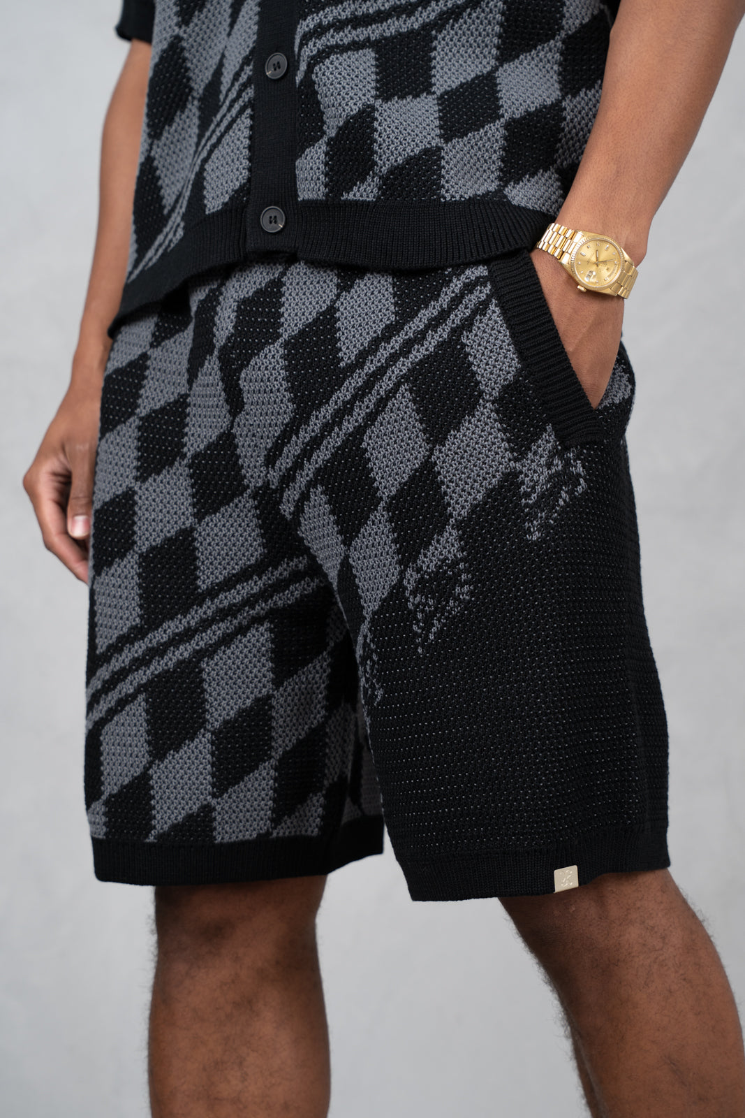 Knitted Checked Shorts - Black/Charcoal