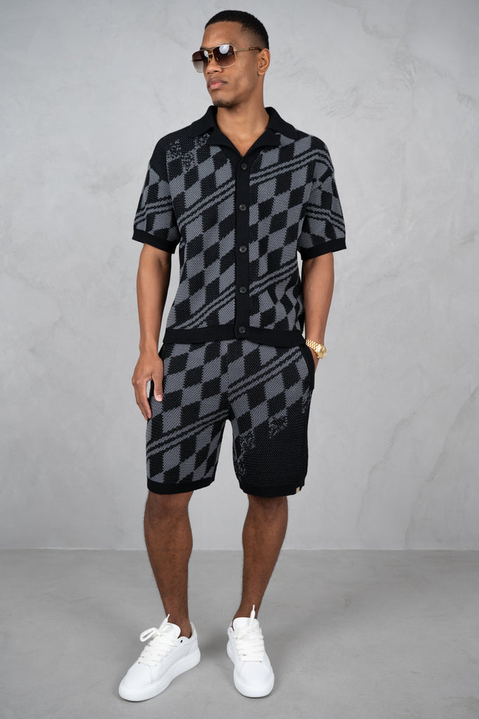 Boxy Checked Knitted Shirt - Black/Charcoal