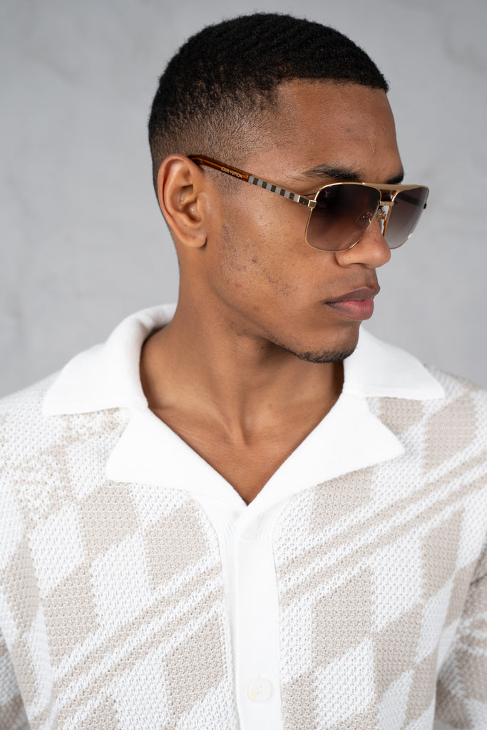 Boxy Checked Knitted Shirt - Taupe