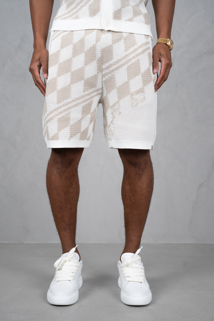 Knitted Checked Shorts - Taupe