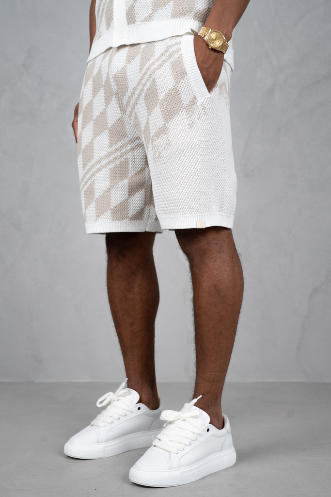 Knitted Checked Shorts - Taupe