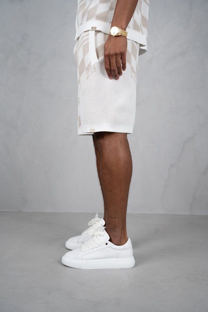 Knitted Checked Shorts - Taupe
