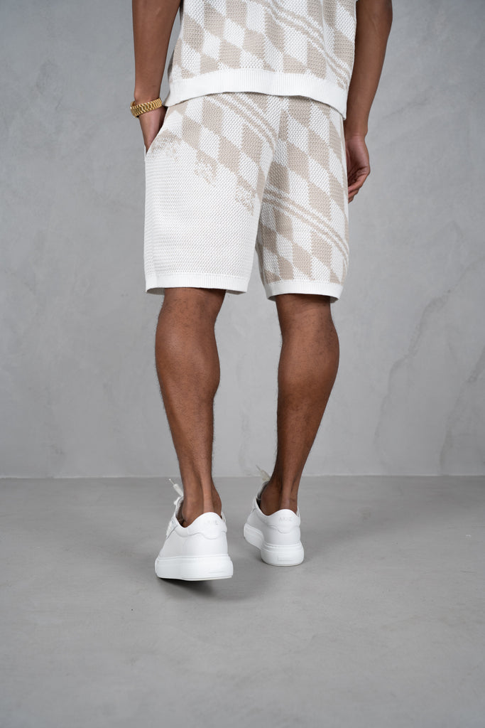 Knitted Checked Shorts - Taupe