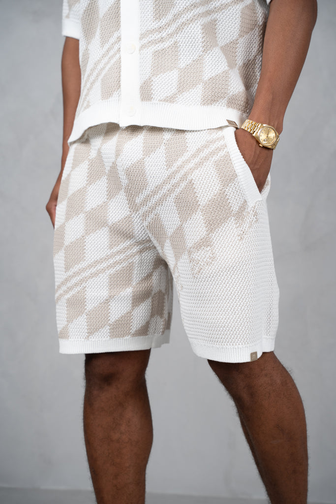 Boxy Checked Knitted Shirt - Taupe
