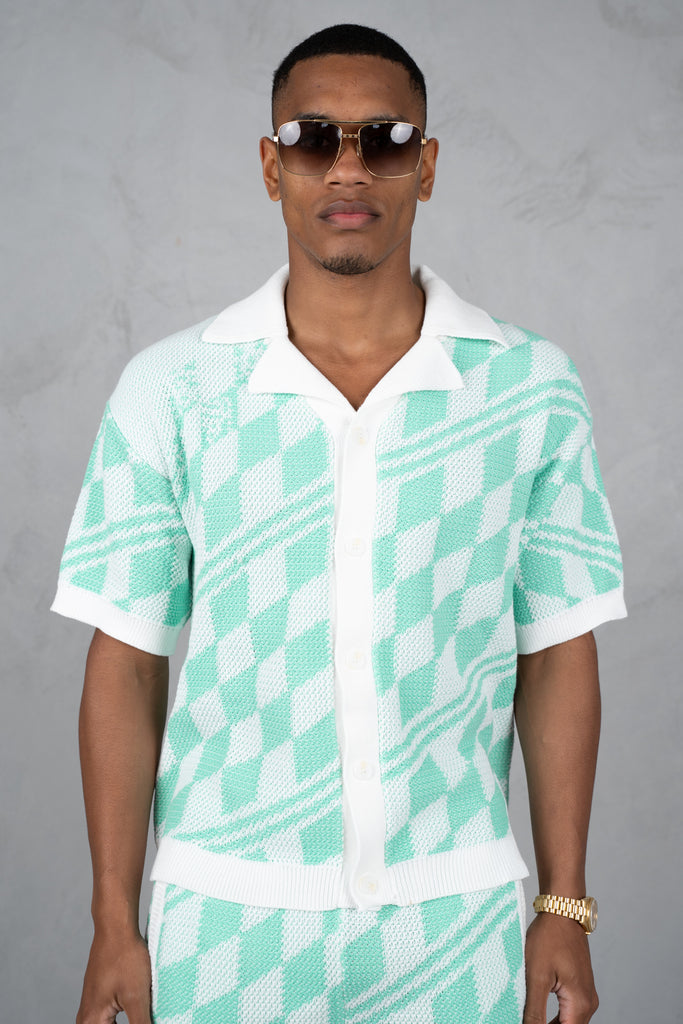 Boxy Checked Knitted Shirt - Mint