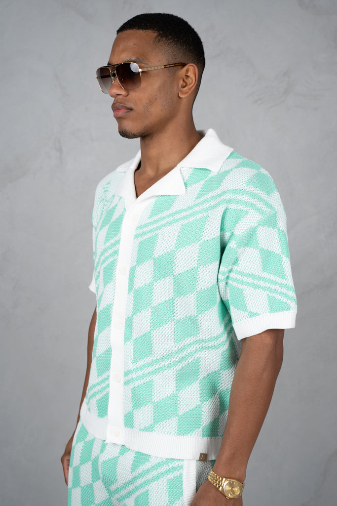 Knitted Checked Shorts - Mint