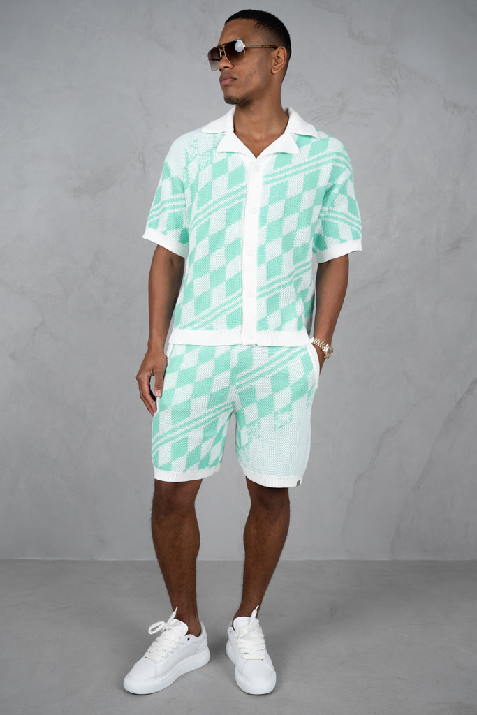 Knitted Checked Shorts - Mint