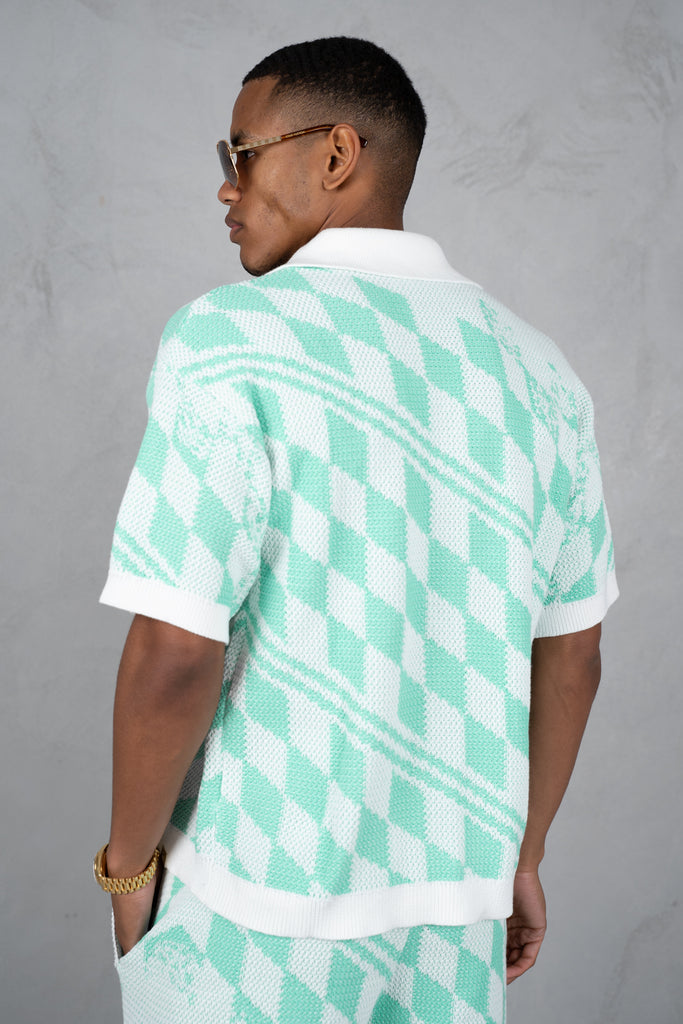 Boxy Checked Knitted Shirt - Mint