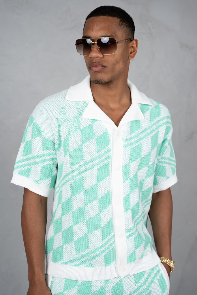 Boxy Checked Knitted Shirt - Mint