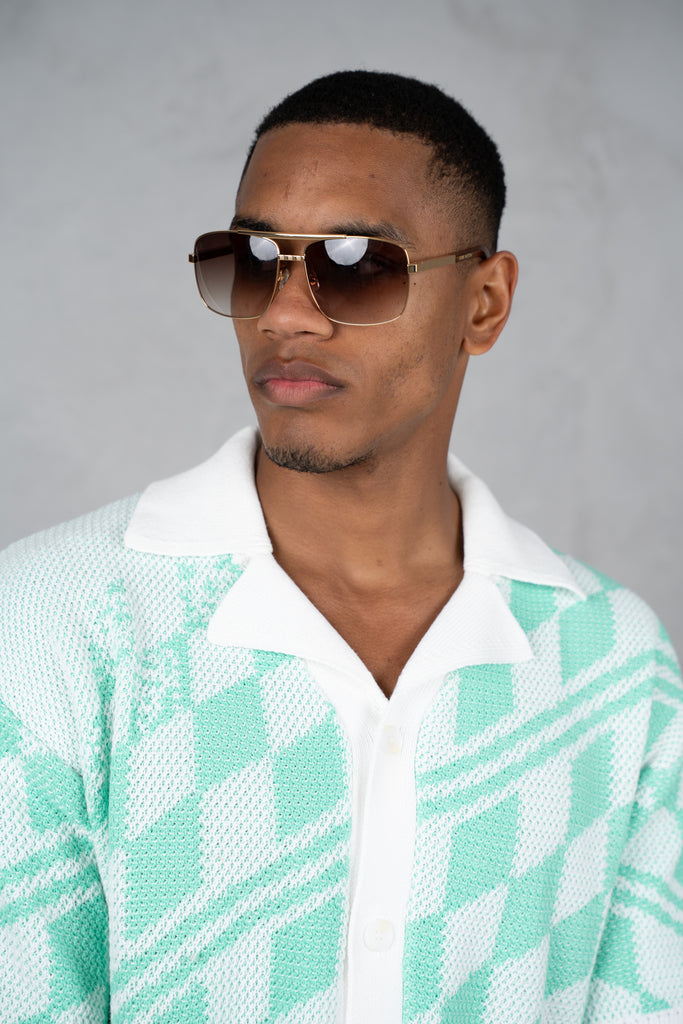 Boxy Checked Knitted Shirt - Mint