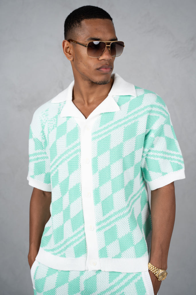 Boxy Checked Knitted Shirt - Mint