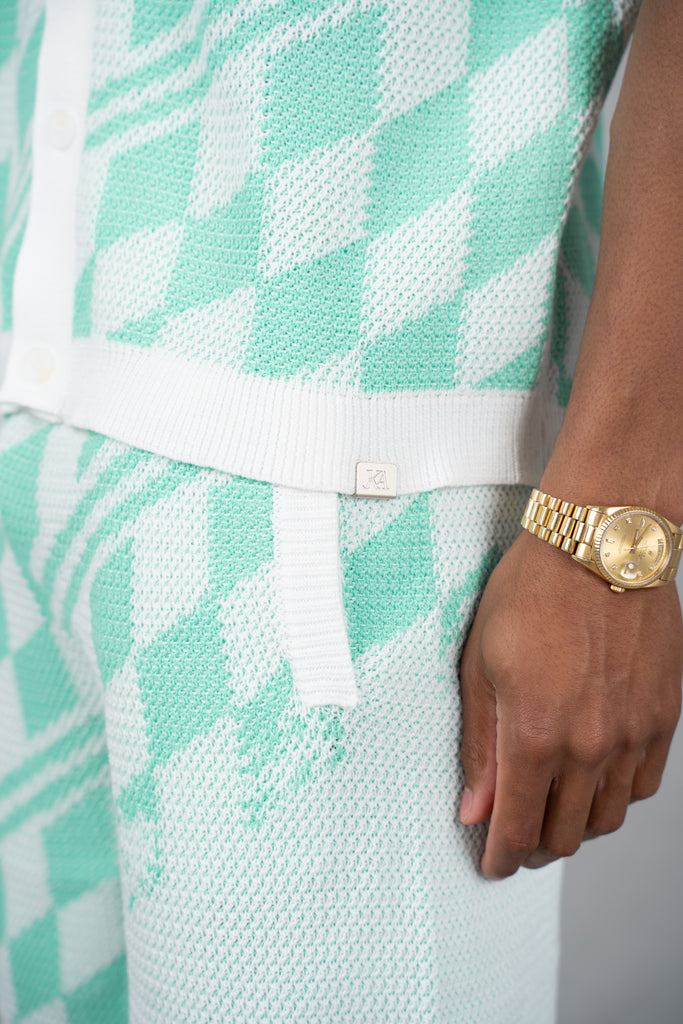 Boxy Checked Knitted Shirt - Mint
