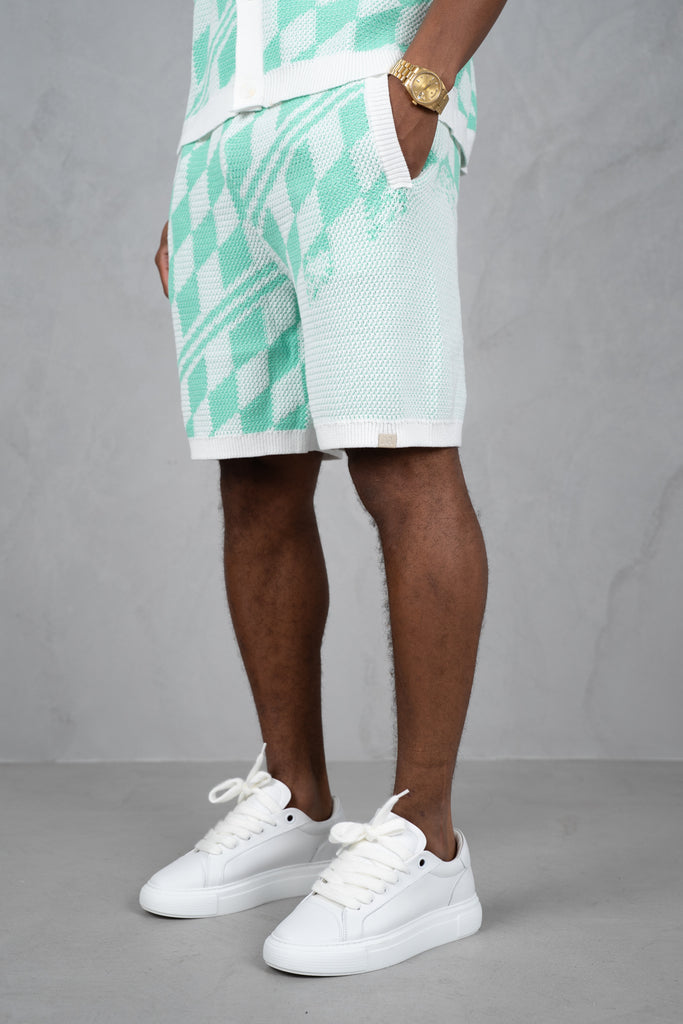 Knitted Checked Shorts - Mint