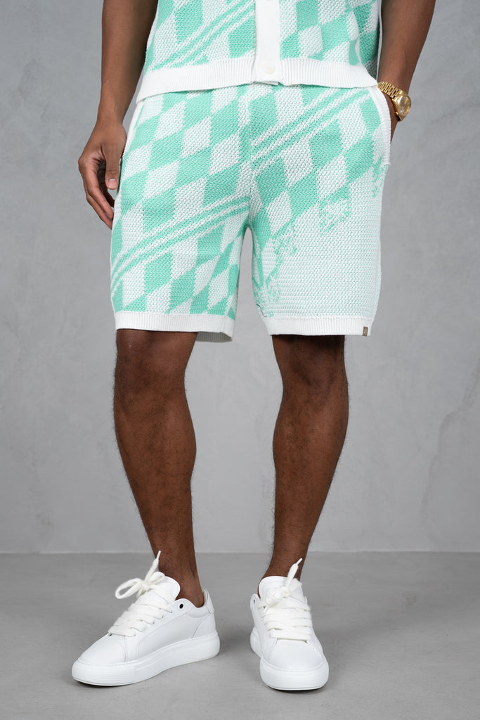 Knitted Checked Shorts - Mint