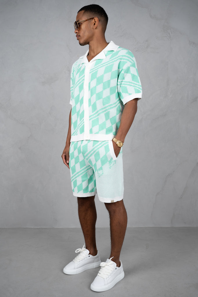 Boxy Checked Knitted Shirt - Mint
