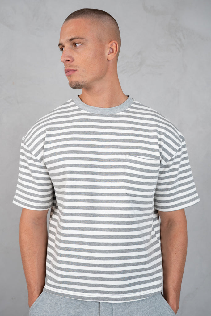 Boxy Stripe Pocket T-Shirt - Grey