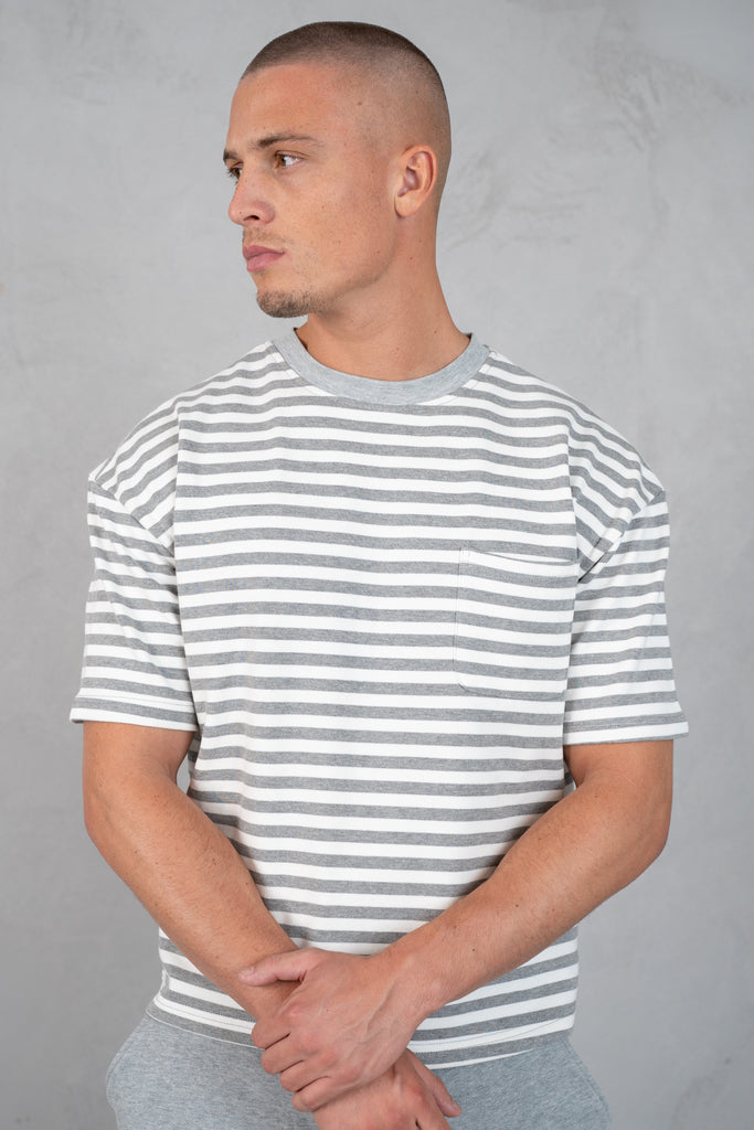 Boxy Stripe Pocket T-Shirt - Grey