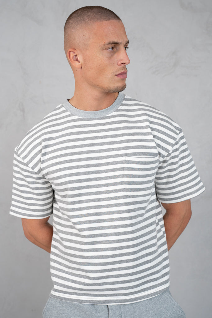 Boxy Stripe Pocket T-Shirt - Grey