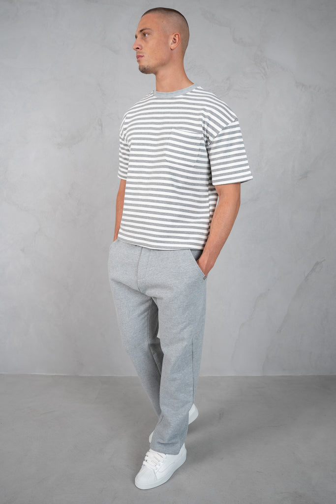 Boxy Stripe Pocket T-Shirt - Grey