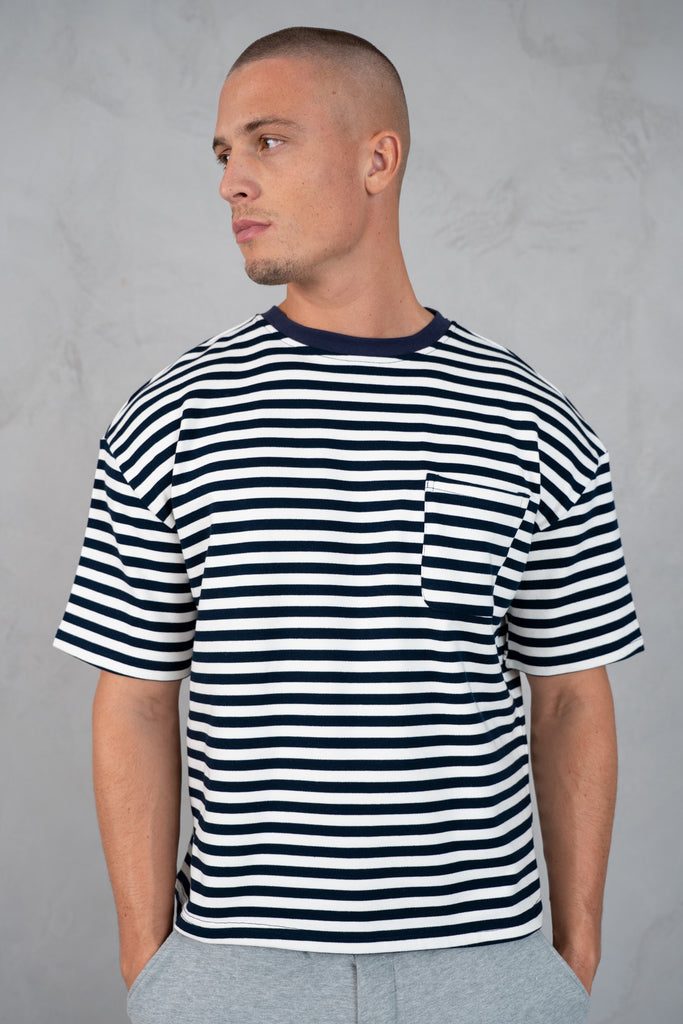 Boxy Stripe Pocket T-Shirt - Navy