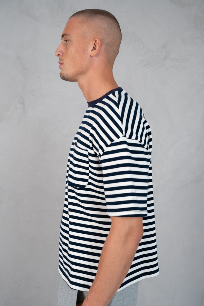 Boxy Stripe Pocket T-Shirt - Navy
