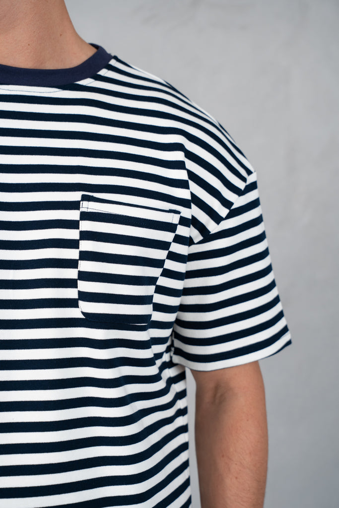 Boxy Stripe Pocket T-Shirt - Navy
