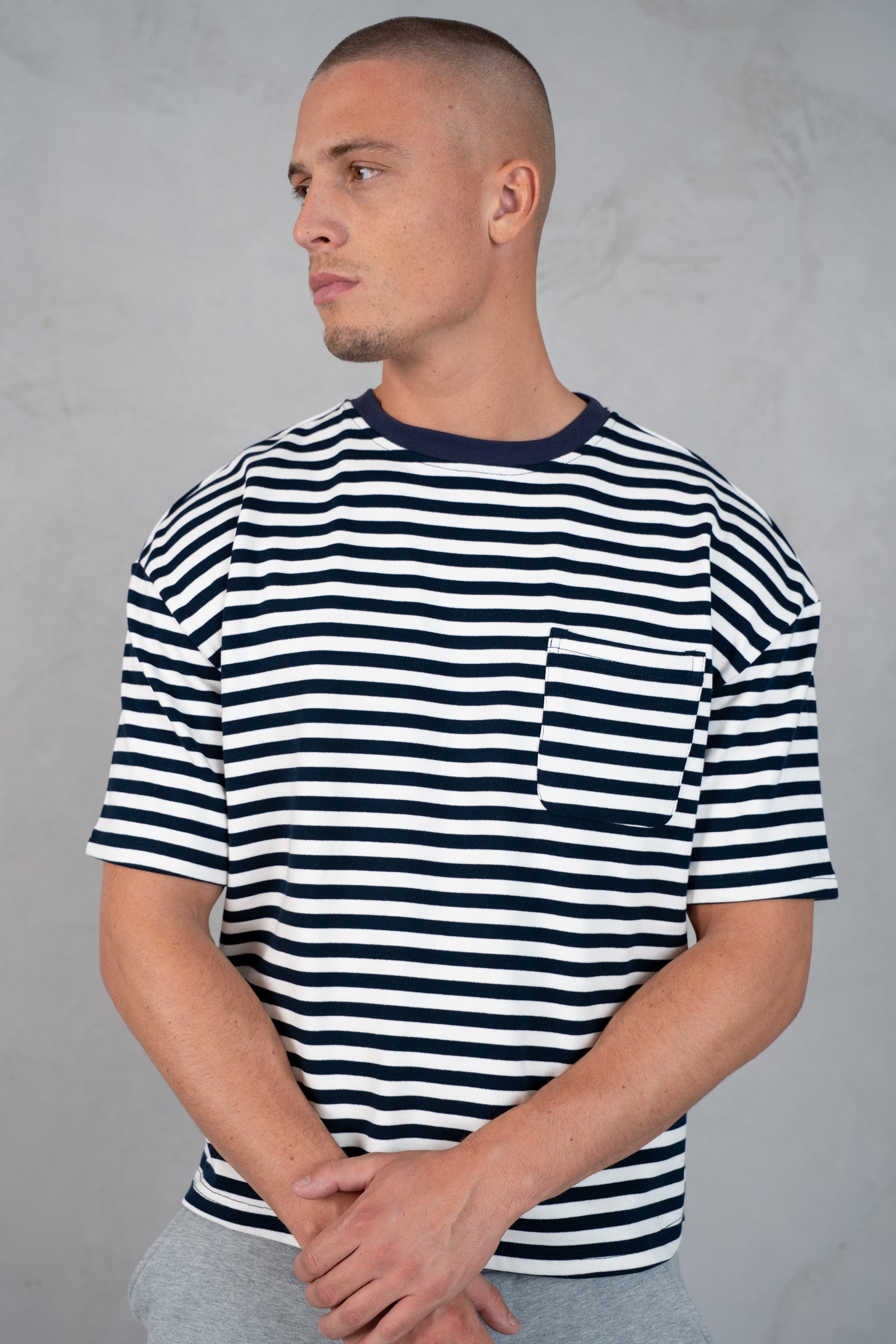 Boxy Stripe Pocket T-Shirt - Navy