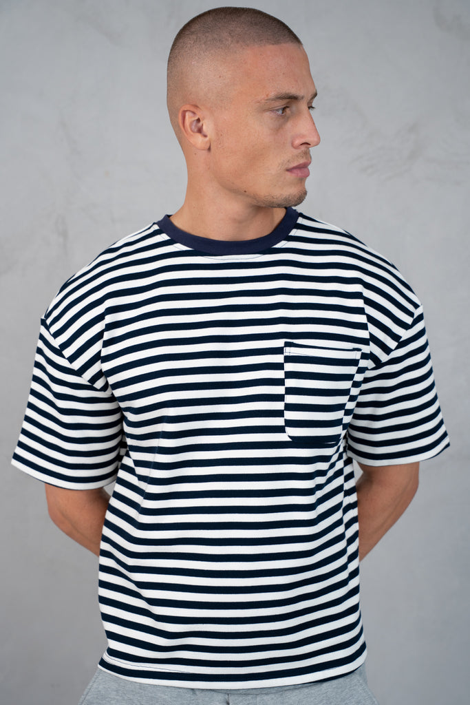 Boxy Stripe Pocket T-Shirt - Navy
