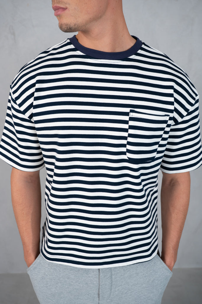 Boxy Stripe Pocket T-Shirt - Navy