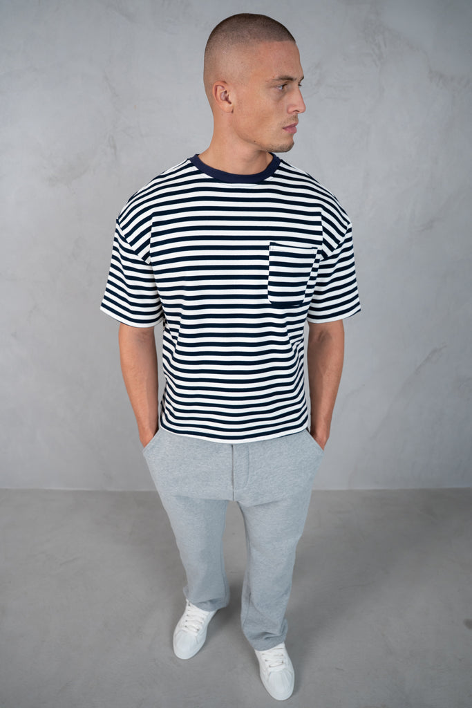 Boxy Stripe Pocket T-Shirt - Navy