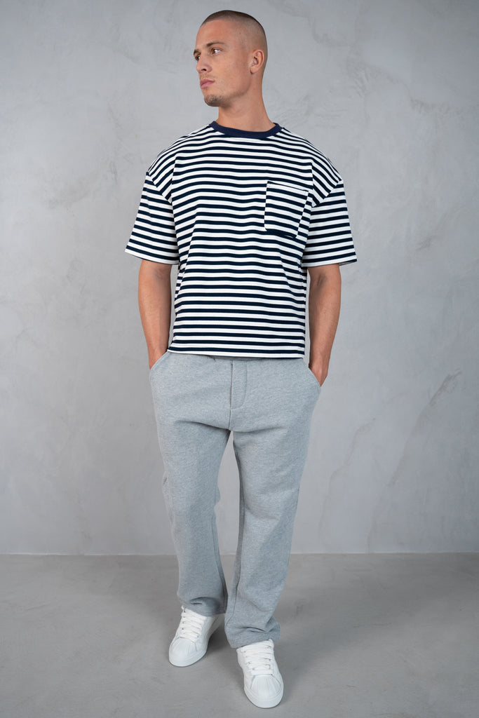 Boxy Stripe Pocket T-Shirt - Navy