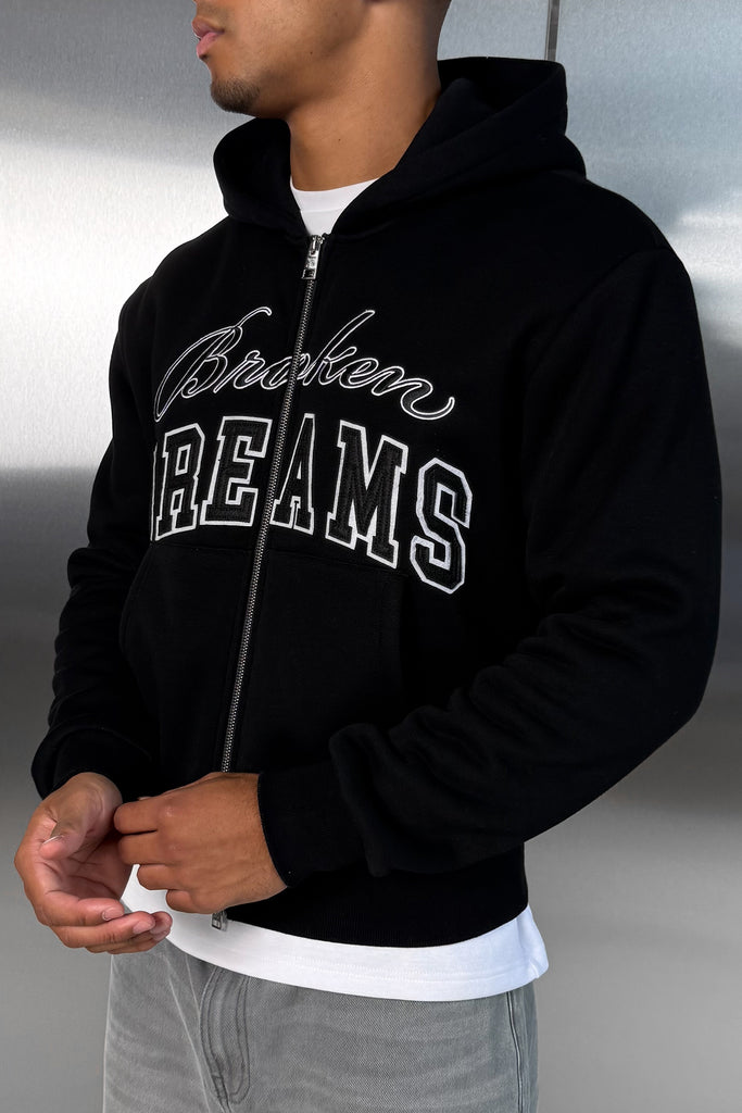 Broken Dreams Boxy Double Zip Hoody  - Black