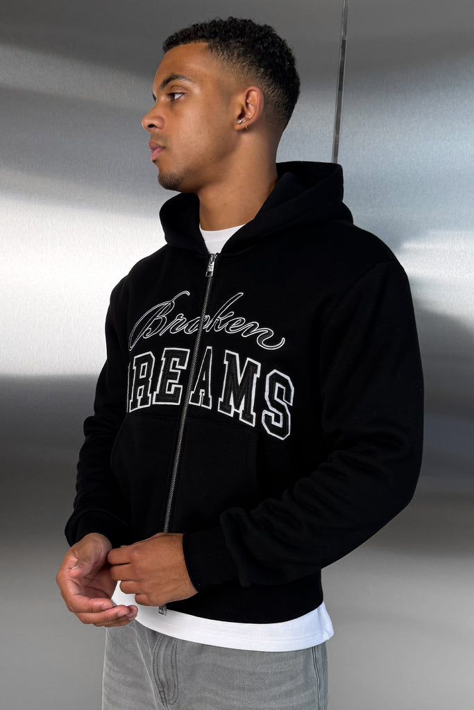 Broken Dreams Boxy Double Zip Hoody  - Black