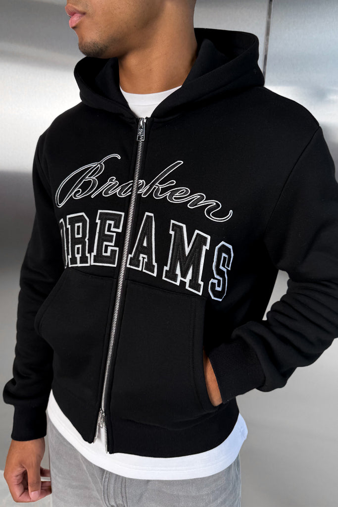 Broken Dreams Boxy Double Zip Hoody  - Black