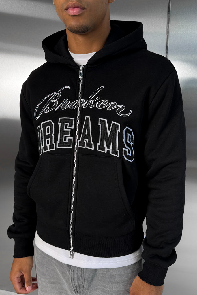 Broken Dreams Boxy Double Zip Hoody  - Black