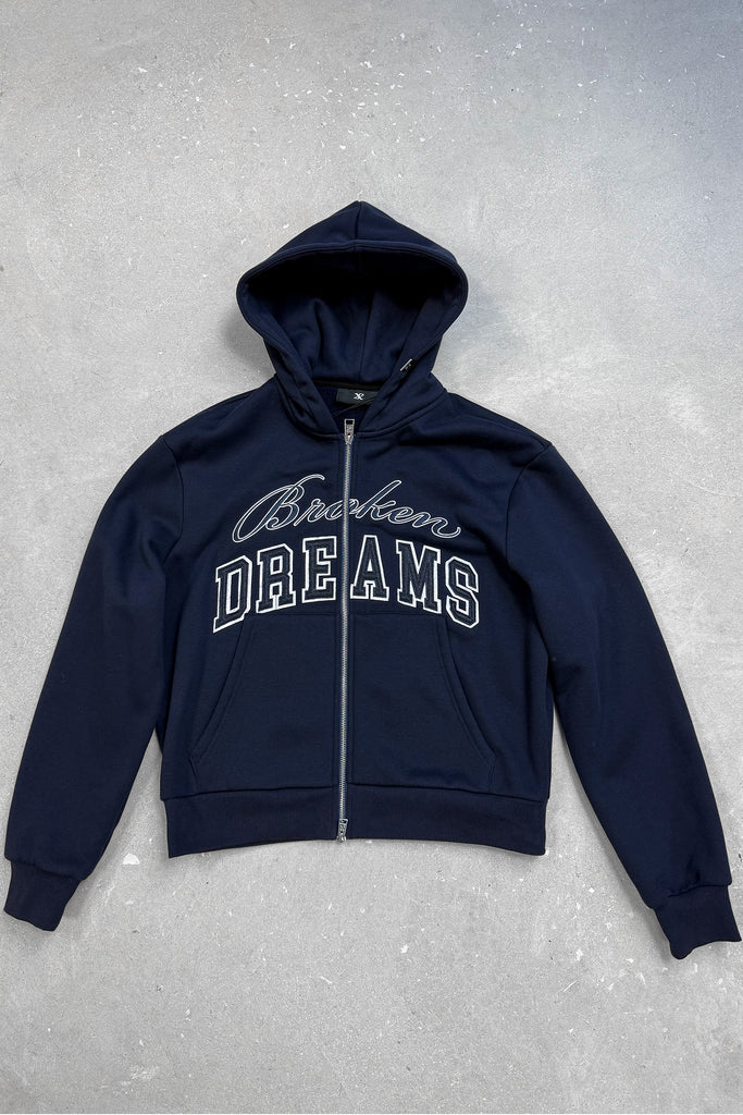 Broken Dreams Boxy Double Zip Hoody  - Navy