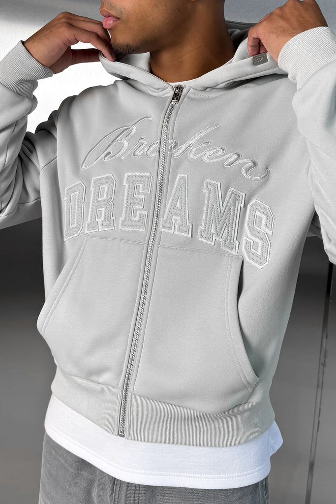 Broken Dreams Boxy Double Zip Hoody  - Grey