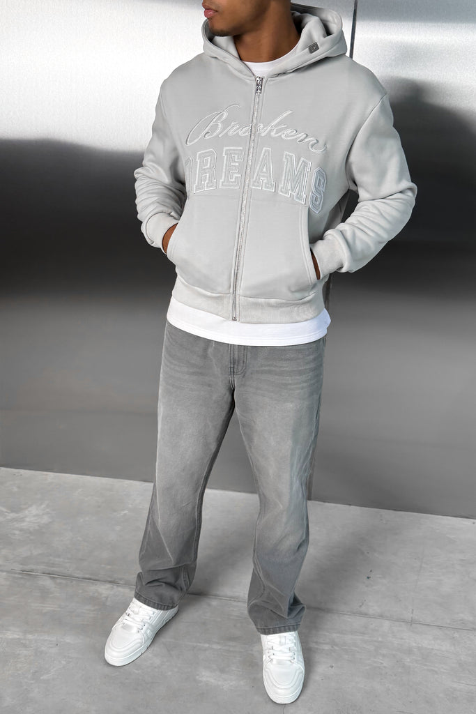 Broken Dreams Boxy Double Zip Hoody  - Grey