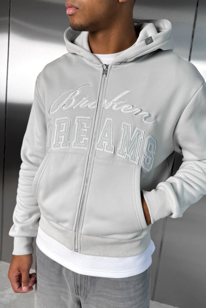 Broken Dreams Boxy Double Zip Hoody  - Grey