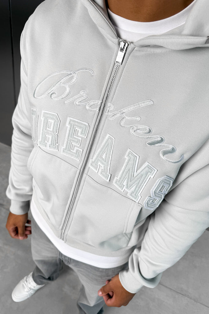 Broken Dreams Boxy Double Zip Hoody  - Grey