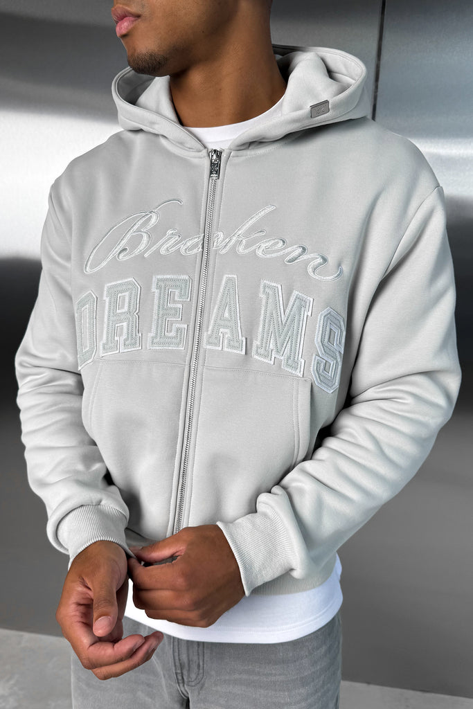 Broken Dreams Boxy Double Zip Hoody  - Grey