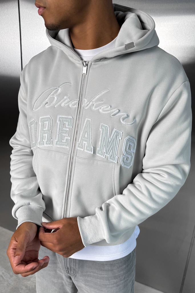 Broken Dreams Boxy Double Zip Hoody  - Grey