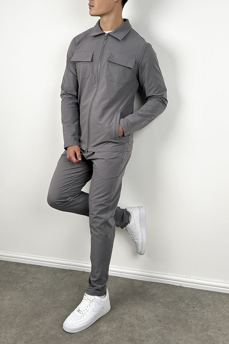 Tailored Cargo Zip-Up Overshirt - Charcoal