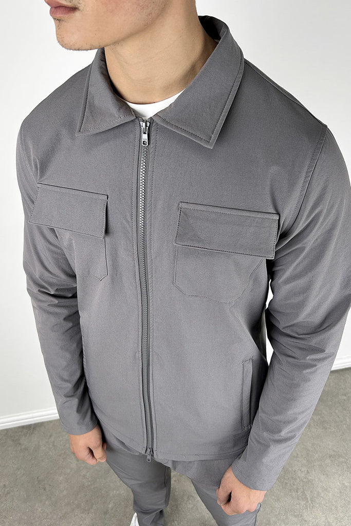 Tailored Cargo Zip-Up Overshirt - Charcoal