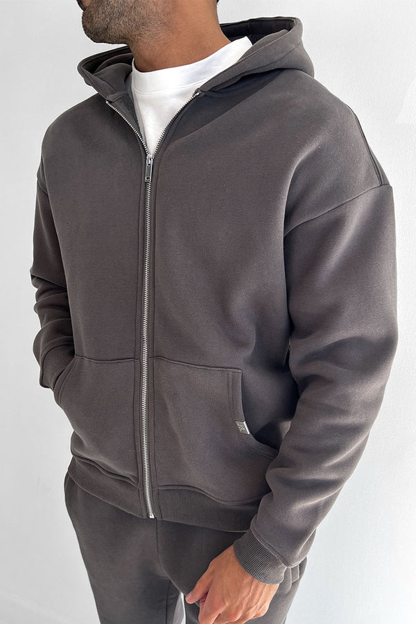 Essential Zip-Up Hoodie - Charcoal