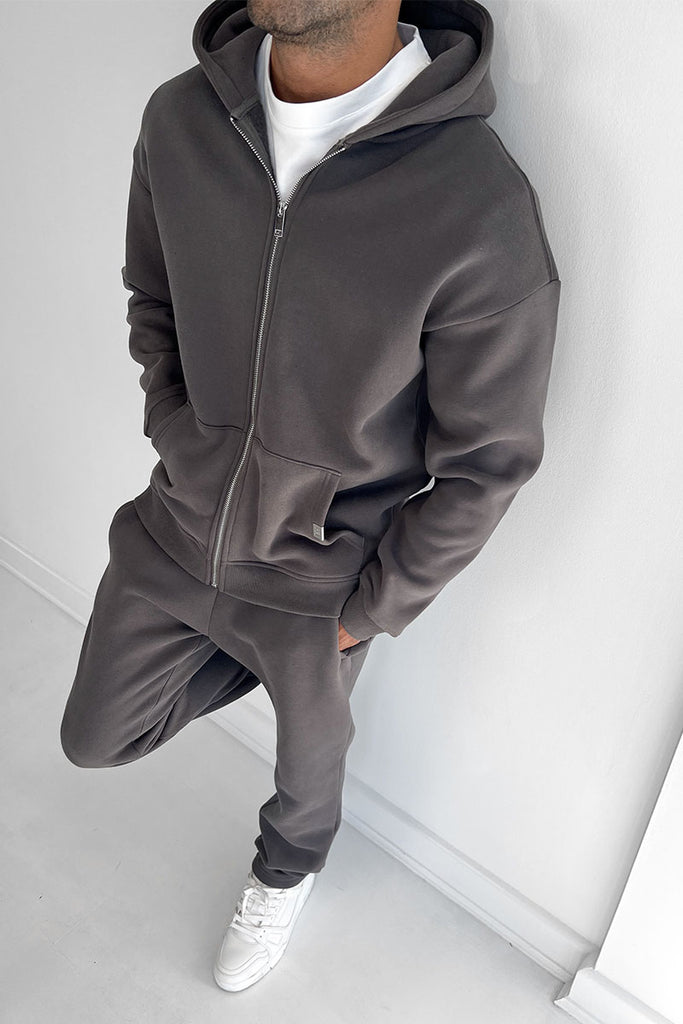 Essential Zip-Up Hoodie Charcoal – JK Attire - Main Image